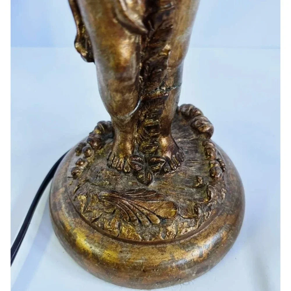 Set Of 2 MCM Neoclassical Hollywood Regency Gold Cherub Composite Lamp 17